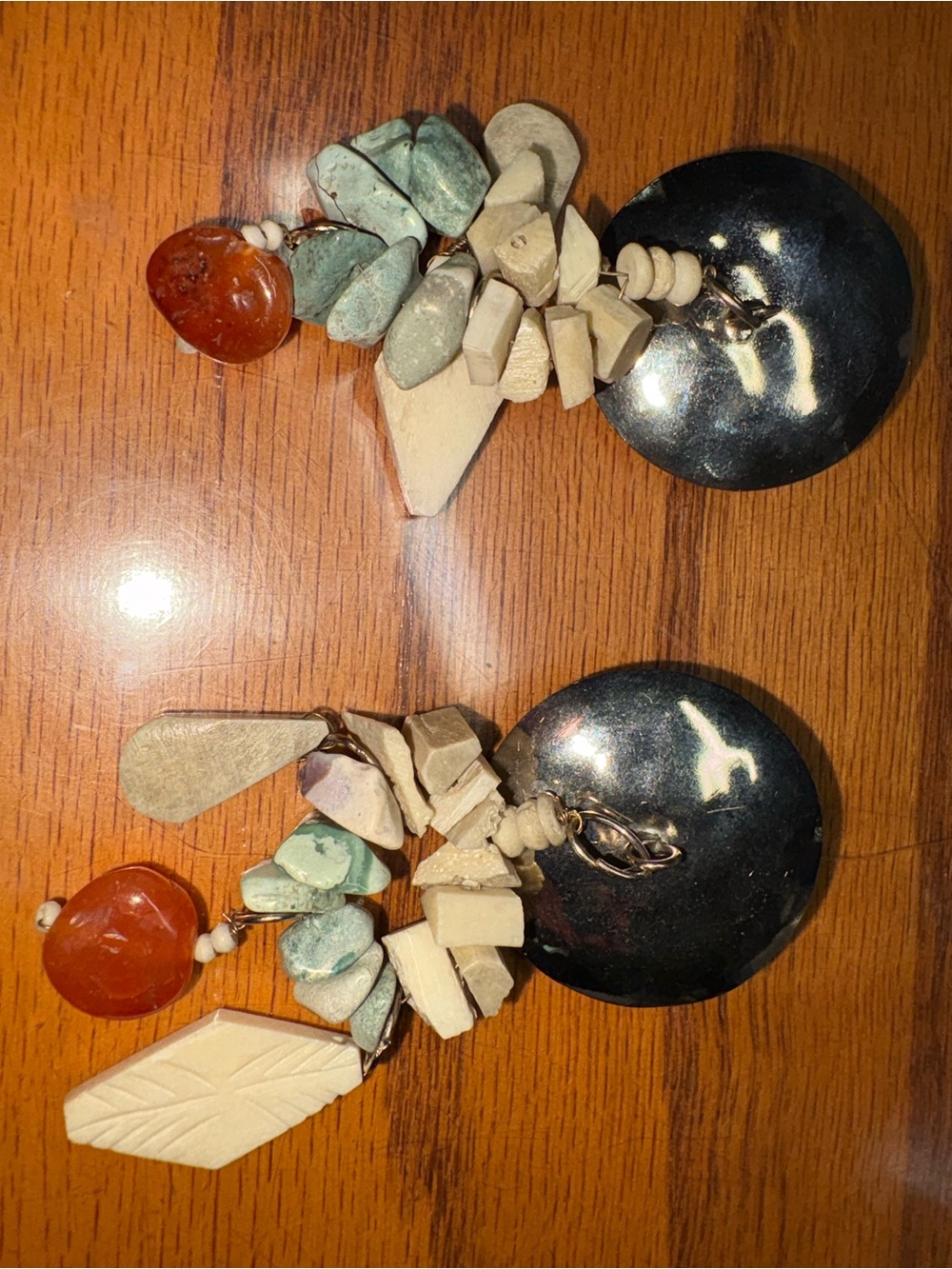 Handmade Multi-Stone Dangle Earrings in Terracotta, Sage & Cream
